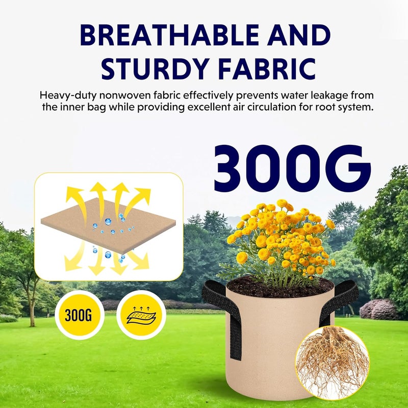 YSSOA 5-Pack 1 Gallon Grow Bags Heavy Duty Thickened Nonwoven Aeration Fabric Pots with Handles, Cloth Pots for Plants, Vegetable, Flower, Tomato Potato - Image 4